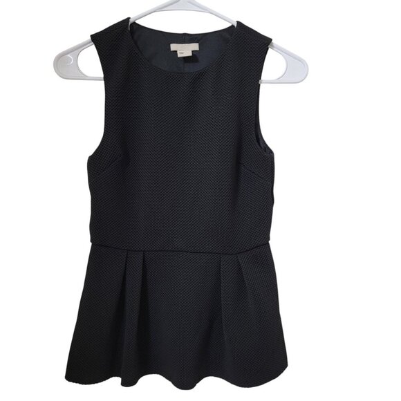 H&M Size 2 Black Textured Peplum Sleeveless Blouse, Excellent Used Condition - Picture 1 of 9